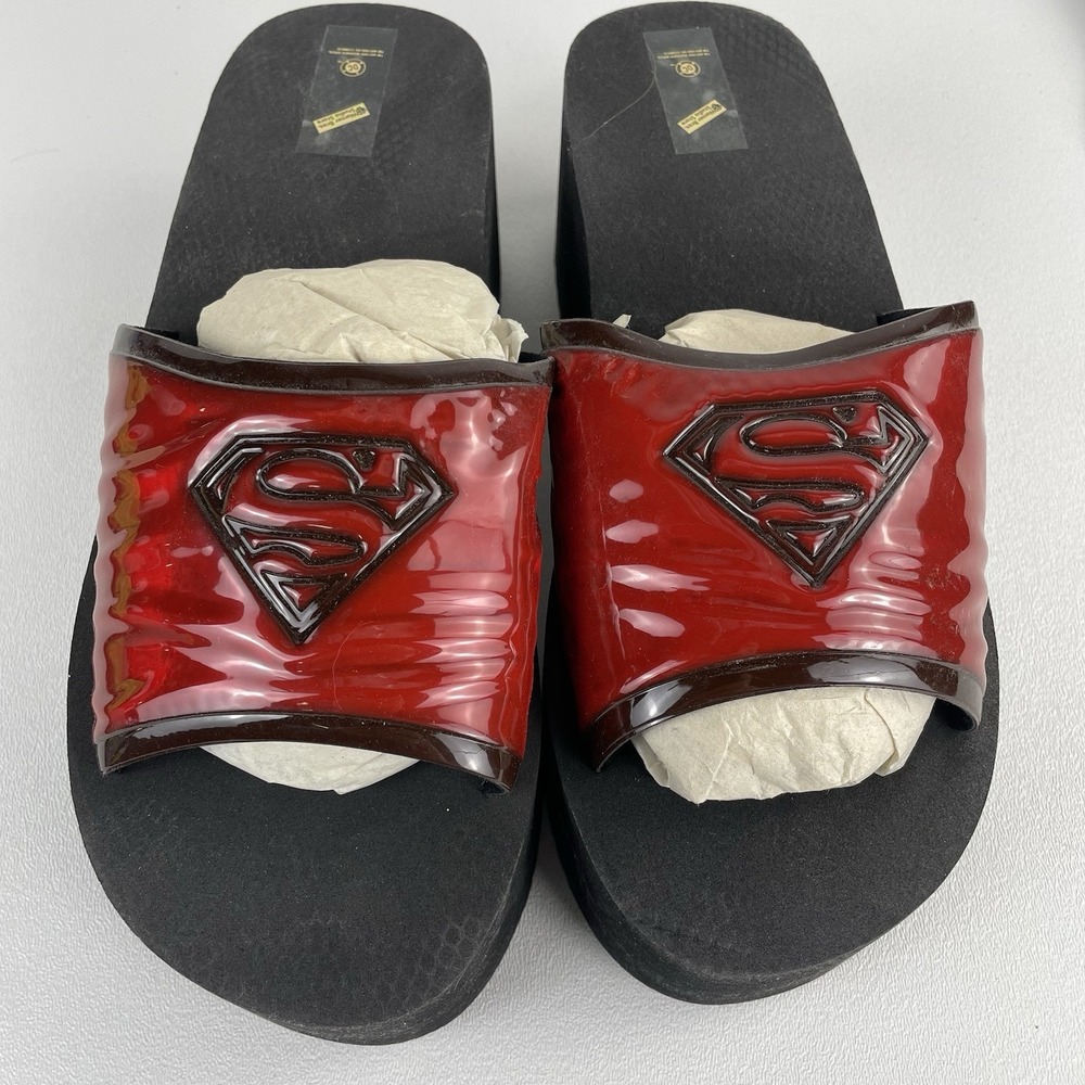 Vintage Superman Platform Slide Sandals Red Black DC Comics WB Store Size L